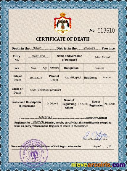 Jordan vital record death certificate